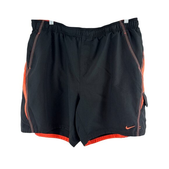 Nike Men's Black Orange Swim Trunks Size XXL Drawstring Board Shorts Pockets - Picture 1 of 9